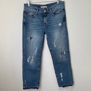 Zara 1975 Courtney Medium Wash Straight Leg Destroyed Denim Jeans